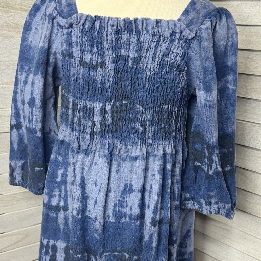 Zara Girls Blue Tie Dye Dress Size 6 Button Front Boho Cottagecore Denim Look - Picture 5 of 5